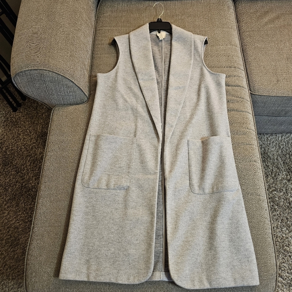 Joie Gray Sleeveless Open Front Casual Office Longline Neutral Vest Size Large